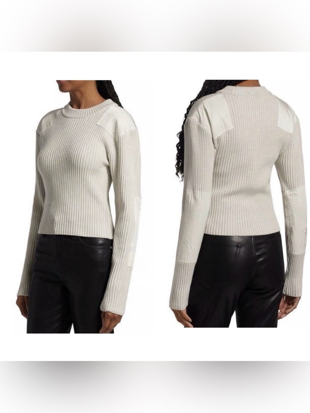 NWOT rag & bone Nikole Satin Paneled Ribbed Crewneck Wool Sweater Size Medium
